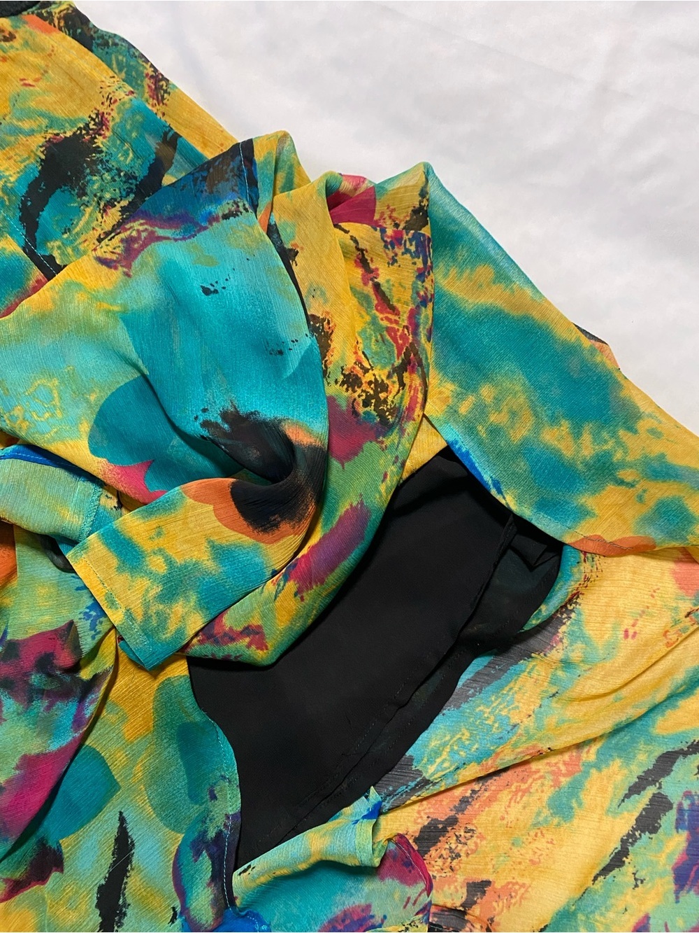 Retro style Abstract Yellow & Teal Maxi Dress with watercolor Print - Picture 6 of 6
